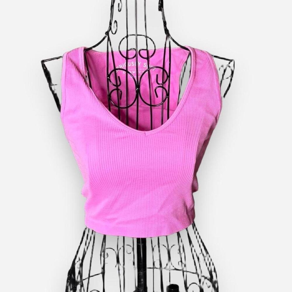 Aeropostale Seriously Soft Seamless Ribbed Crop Tank Top Pink S